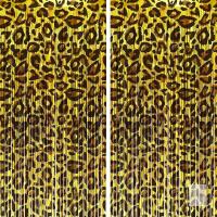New 2 pack of 3.2 x8ft HYOWCHI Leopard Print Foil Fringe Curtains, Metallic Cheetah Leopard Backdrop