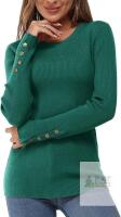 New Size L Newshows Women's 2025 Fall Sweater Long Sleeve Knit Crew Neck Lightweight Button Stretch Pullover