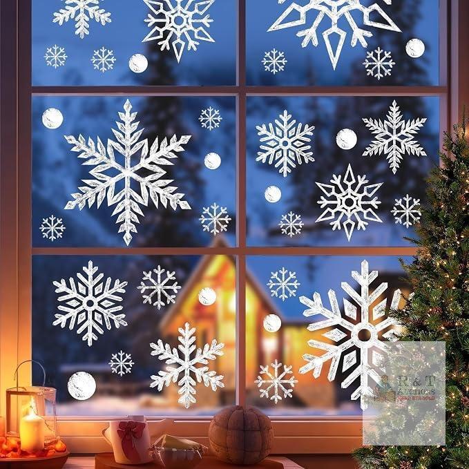 New Extra Large Snowflake Christmas Window Clings - Christmas Decorations Snowflake Winter Christmas Window Decorations Stickers for Glass Windows Indoor Holiday Office Bedroom Decor (8 Sheets)