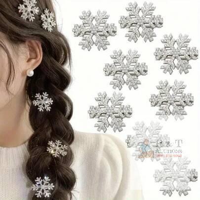 New 10PCS/ Snowflake Hair Clips, Christmas Crocodile Clips Hair Accessories