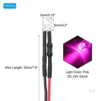 New 24V 3mm Pre Wired LED Diode Lights, 10Pcs 7.9"L Pre-soldered Micro Clear Len Light Emitting Diodes for Small LED Lamps DIY Lighting Projects, Pink