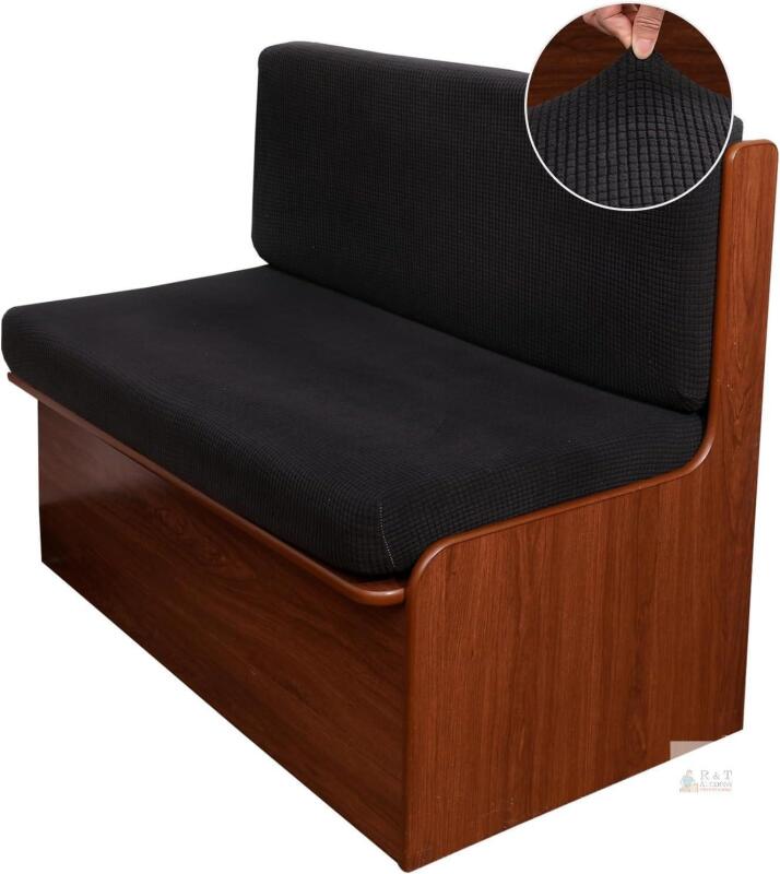 New RV Dinette Cushion Covers Jacquard Elastic Camper Cushion Slipcover Stretchable Loveseat Sofa Chair Cover Furniture Protector for RV Camper Car Bench 1 Backrest Cover & 1 Bench Cover, Black