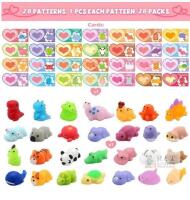 NEW 28-Pc Mochi Squishy Animal Toys with Friendship Cards &ndash; Classroom Prizes & Party Favors
