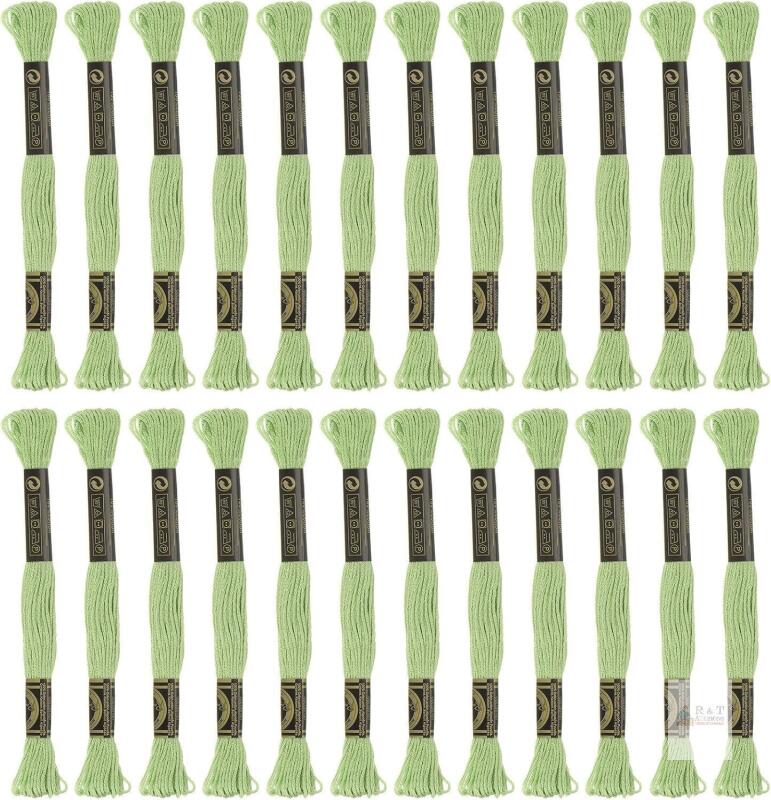 New HARFINGTON 24 Skeins Embroidery Floss 8m Each Egyptian Long Fiber Cotton Cross Stitch Thread 26S/2x6 for Embroidery Projects Bracelet, Light Green