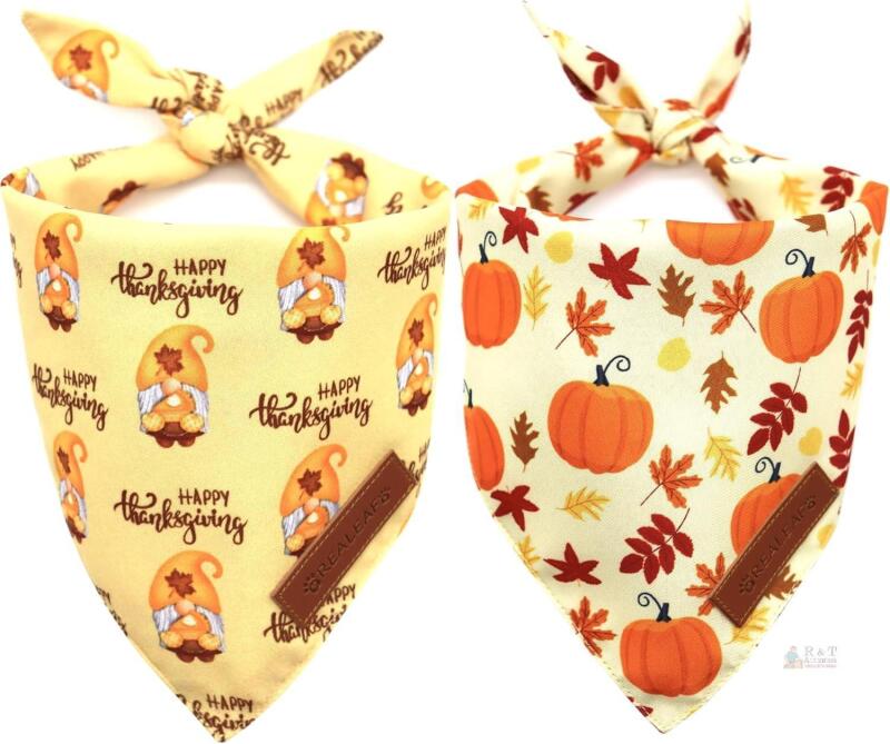 New SIZE XL Adorable Fall Realeaf Thanksgiving Dog Bandanas 2 Pack
