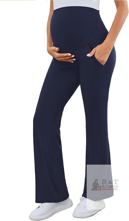 New Size Large Shen&Qege Maternity Pants Cotton Over The Belly Work Pregnancy Pants Stretchy Lounge Wide Leg Trousers with Pockets