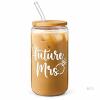 New Future Mrs Glass Coffee Cup 16 Oz with Bamboo Lid and Straw - Bridal Shower Gift - Engagement & Bachelorette Gifts for Bride
