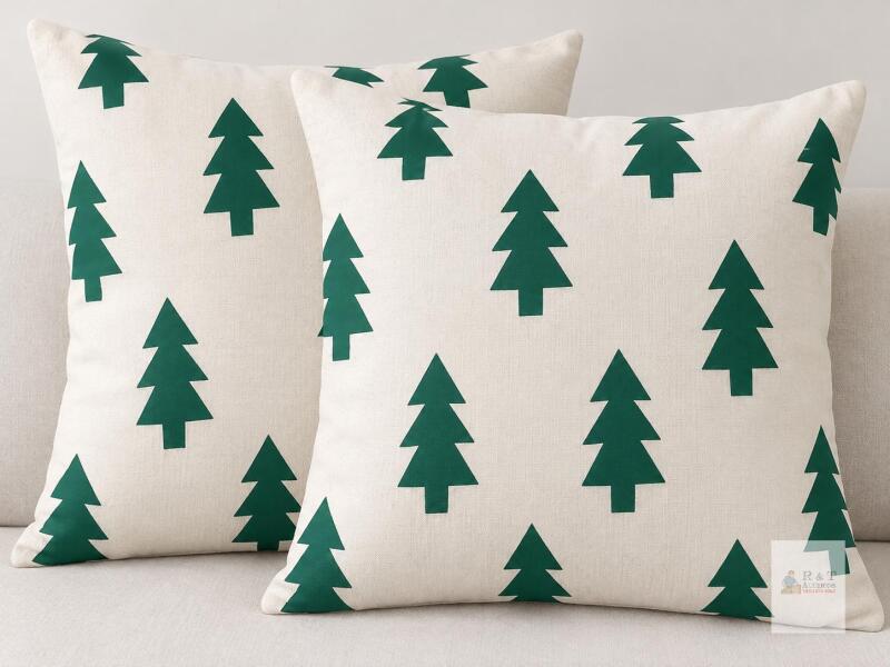 New NEW Set of 2 Christmas Tree Cushion Covers, 20"x20", White & Green, Single-Sided Holiday Pillow Covers