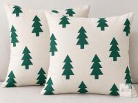 New NEW Set of 2 Christmas Tree Cushion Covers, 20"x20", White & Green, Single-Sided Holiday Pillow Covers