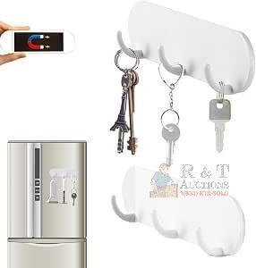 New 2-Pack Magnetic Key Holder with 3 Hooks for Refrigerator, Kitchen, and Laundry Rooms