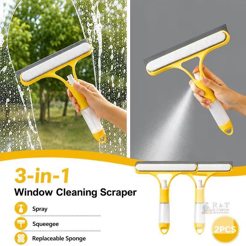 New 3-In-1 Window Cleaning Scraper | Spray Squeegee with Built-In Sprayer