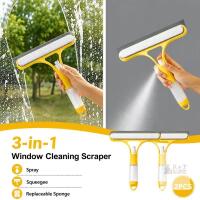 New 3-In-1 Window Cleaning Scraper | Spray Squeegee with Built-In Sprayer