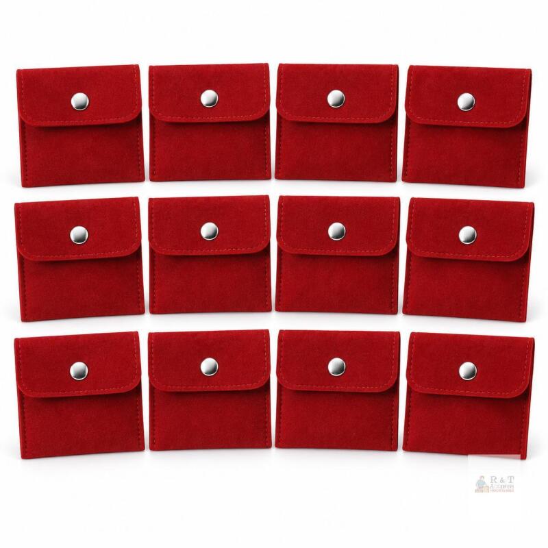 12 New 7cm Velvet Jewelry Pouch Bag Envelope Soft Storage With Snap Button