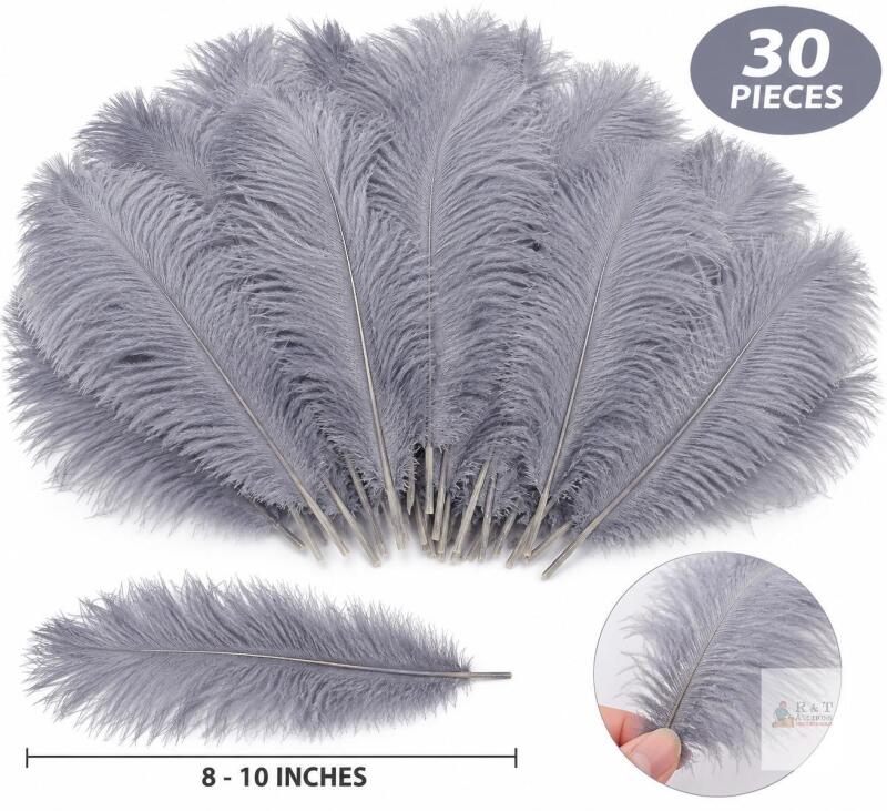New Soarer Grey Craft Ostrich Feathers - 30pcs 8-10 inches for Wedding Party Centerpieces, Home Decorations and DIY Crafts(Grey)