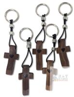 New 5-Pack Black Walnut Wood Crosses Keychains, Crosses 2", Gifts For Parishioners Bible Study Missionary Work