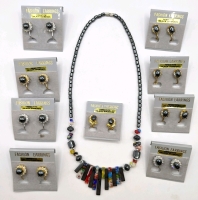 Great Art Glass & Hematite Necklace with 9 Pairs of Hematite Earrings.