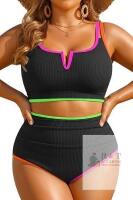 New Size XL Women Plus Size High Waisted Bikini Ribbed Two Piece Tummy Control Swimsuit V-Wired Bathing Suit, Adjustable Straps, Full Coverage, Full Lining