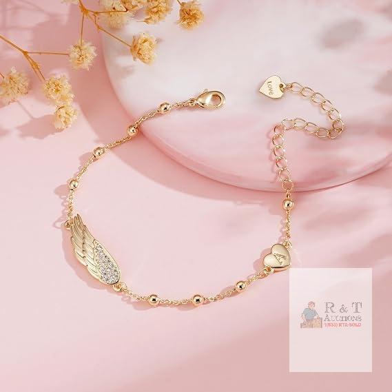 New INITIAL "K" Apsvo Angel Wings Bracelets Gifts for Girls Dainty Initial Bracelets