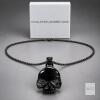 NEW COOLSTEELANDBEYOND Men&rsquo;s Blackened Stainless Steel Skull Helmet Pendant Necklace, Approx. 26", Boxed