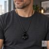 NEW COOLSTEELANDBEYOND Men&rsquo;s Blackened Stainless Steel Skull Helmet Pendant Necklace, Approx. 26", Boxed - 2