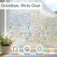 New Windimiley Window Privacy Film Rainbow: 3D Stained Glass Windows Clings Decorative Prism Holographic Static Decals Removable Home Window Tint Heat Blocking Bathroom Door Coverings (17.5x78.7In, Pure)