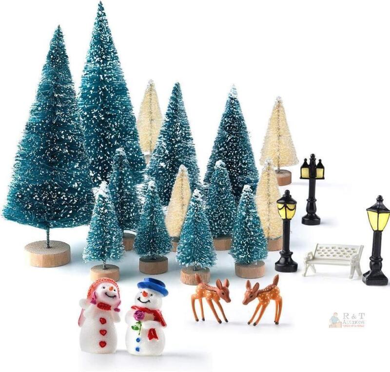 New KUUQA 31Pcs Mini Christmas Trees Bottle Brush Trees | Snowmen Reindeer, Christmas Village Sets, Village