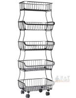 NEW 5-Tier Black Metal Rolling Kitchen Storage Cart, 16"x12"x65", Wire Basket Organizer on Wheels