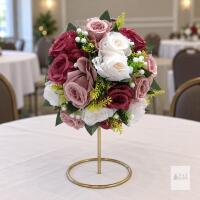 NEW Artificial Rose Flower-Ball Centrepiece Topper with Base, Burgundy/Dusty Pink/Ivory, Approx. 10&ndash;12" &ndash; Stand Not Included