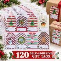 NEW 120-Piece Self-Adhesive Christmas Gift Tag Stickers, 7 Assorted Designs, 15 Sheets