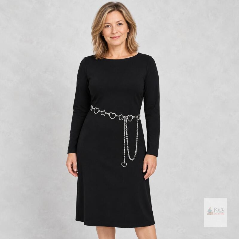 New Size XL Liutufy Women's Metal Waist Chain Belt - Adjustable Body Chain for Jeans and Dresses (Silver Heart XL）