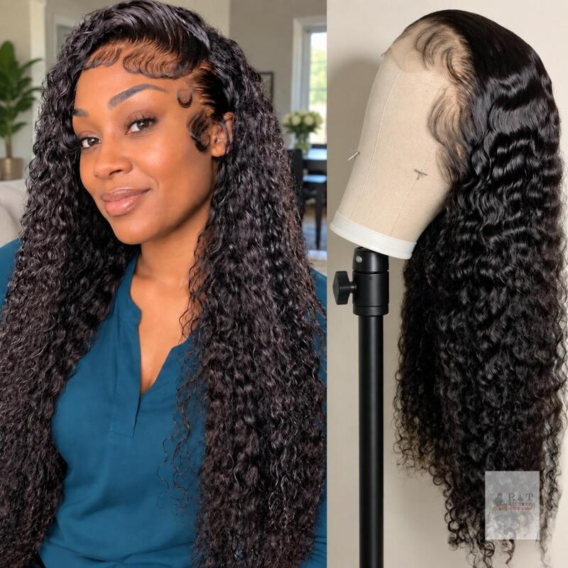 New LRV 26 Inch Deep Wave Lace Front Wigs Human Hair, 13x4 HD Curly Lace Front Human Hair Wet Wavy Waterwave Glueless Frontal Deep Wave Wig For Women, Pre Plucked, 180 Density, Average Cap, Tangle Free
