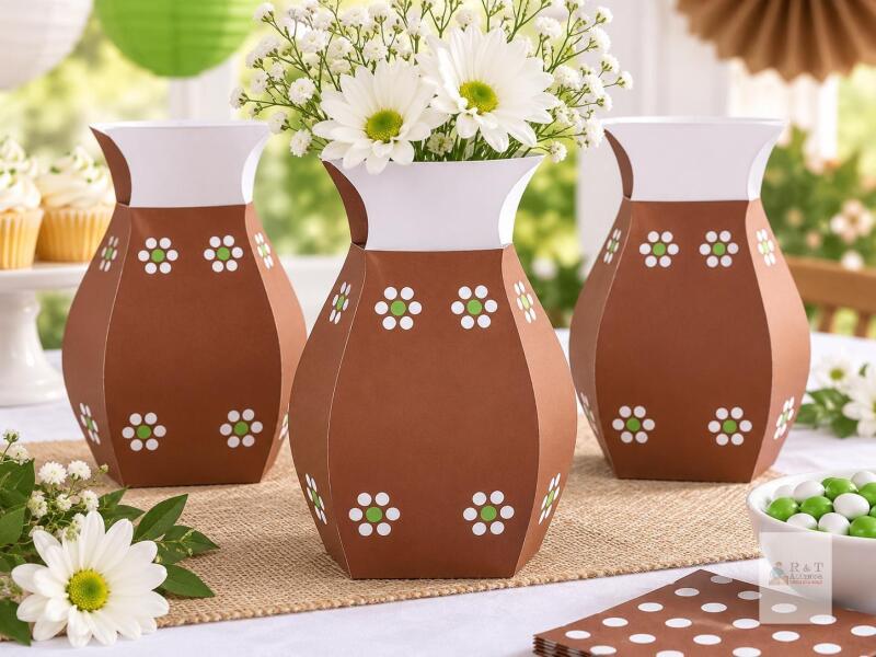 NEW Jingmore 12-Pc Brown Floral Paper Vase Centerpieces / Party Favor Boxes