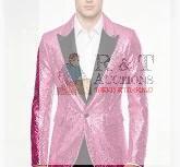 New 3XL Men's Pink Sequin Tuxedo Blazer with Black Peak Lapel, Single-Button, Slim Fit