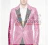 New 3XL Men's Pink Sequin Tuxedo Blazer with Black Peak Lapel, Single-Button, Slim Fit