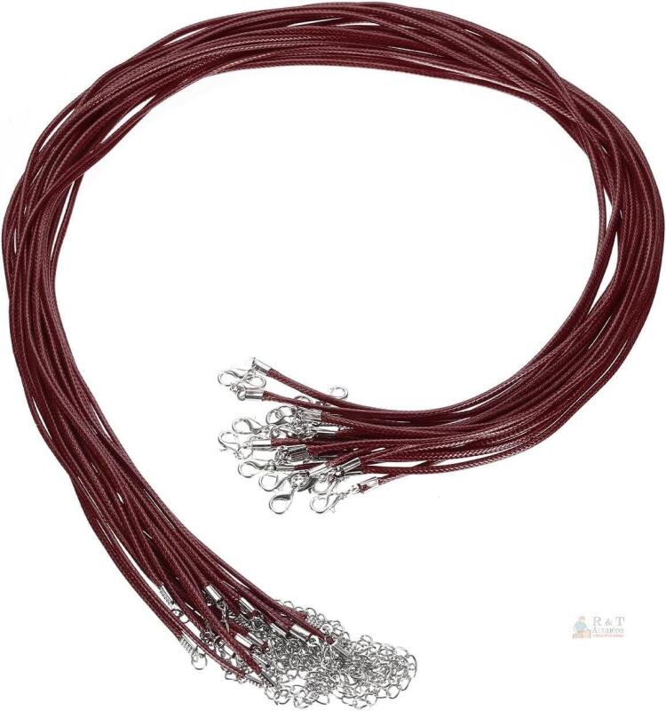 New HARFINGTON 20Pcs Waxed Necklace Cord Bulk Wine 2mm Dia 24" Necklace String Rope with Chain Clasp for Pendants Bracelets Jewelry Making Supplies Accessories