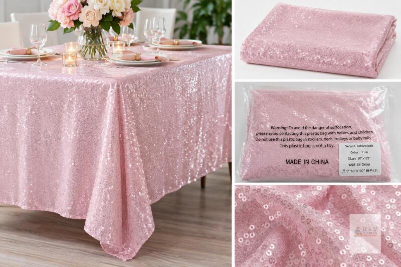 NEW Pink Sequin Tablecloth, 60" x 102", Sparkle Party/Wedding Event Table Cover