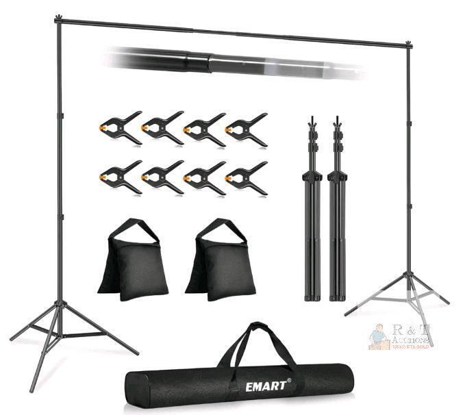 NEW EMART EM-BS2030 Photography Backdrop Stand Kit, Adjustable 10x7 ft, Aluminum Alloy, Includes Clamps, Sandbags, and Carrying Bag