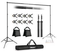 NEW EMART EM-BS2030 Photography Backdrop Stand Kit, Adjustable 10x7 ft, Aluminum Alloy, Includes Clamps, Sandbags, and Carrying Bag