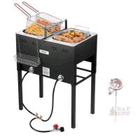 NEW VEVOR Dual-Tank 16QT Propane Deep Fryer, 2 Burners, 50,000 BTU, 3 Baskets, Stainless Steel