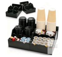 NEW 9-Slot Black Countertop Coffee Cup and Condiment Organizer, 16"x11.8"x5" ABS Plastic