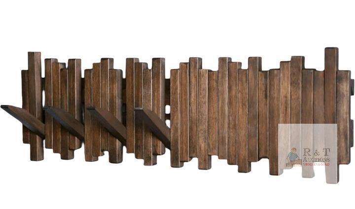 NEW Wall-Mounted Solid Wood Coat Rack with 6 Folding Hooks , Dark Brown Geometric Design
