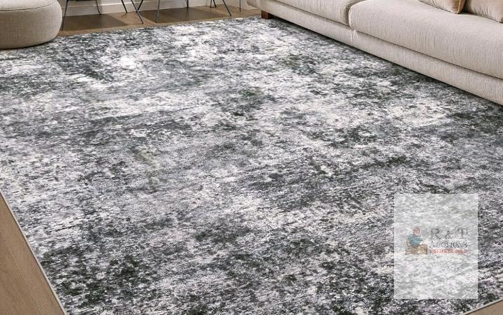NEW 8X10' Grey/White Abstract Washable Area Rug, 0.15" Pile Height