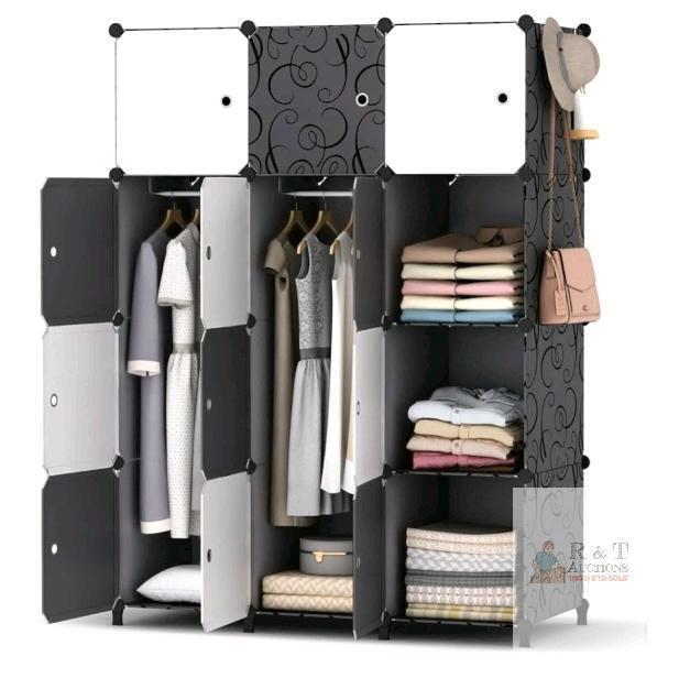 NEW HOMIDEC 12-Cube Portable Wardrobe with 2 Hanging Rails, Black & White, 37.6" x 11.8" x 47.2"