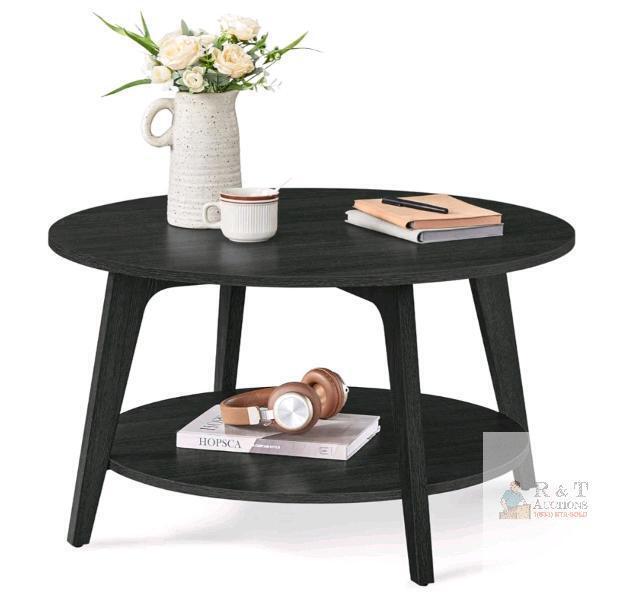 NEW VASAGLE MAEZO Charcoal Gray Round 2-Tier Coffee Table 31.5"x17.7", Model ULCT243B22V1