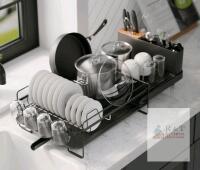 NEW Kitsure Large Dish Drying Rack, Extendable 19.2"-26.7" x 12.9", Black with Wooden Accent