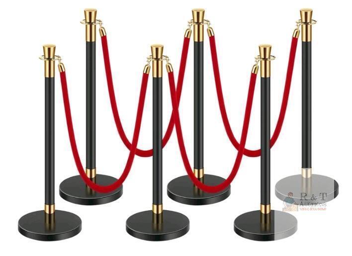 NEW VEVOR Crowd Control Stanchion Set, 6 Posts, 4 Red Velvet Ropes, Black/Gold, 34.65 in, Sand Base