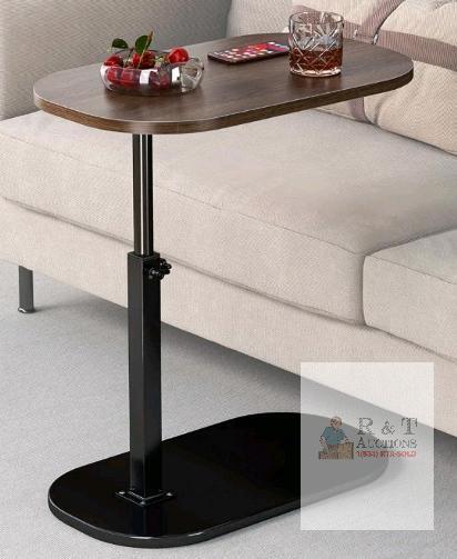 NEW Adjustable Height Sofa Side Table, 24&ndash;32" Tall, Wood Top, Black Metal Base