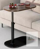NEW Adjustable Height Sofa Side Table, 24&ndash;32" Tall, Wood Top, Black Metal Base