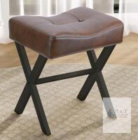 NEW MEMOBARCO 18-Inch Leather Vanity Stool with Metal X-Leg, Brown Cushion, 300 lbs Capacity