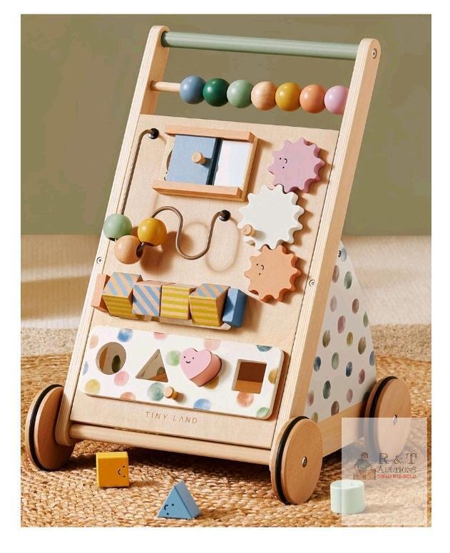 NEW Tiny Land Versatile Natural Wooden Baby Walker with Activity Center and Adjustable Speed